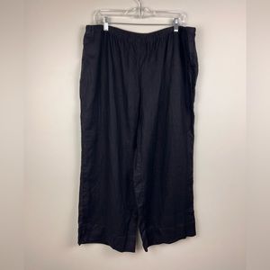 J. Jill Black 100% Linen Wide Leg Ankle Crop Elastic Waist Pants Size XL